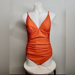 CUPSHE Bright Day Shirring One-Piece Swimsuit for Women - Orange - Size L